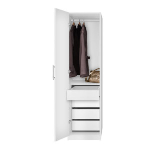 Alta Narrow Wardrobe Closet with Left Door, 4 Interior Drawers