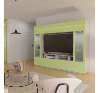 Sawyer Entertainment Center - Contemporary Glass Doors, Overhead Storage