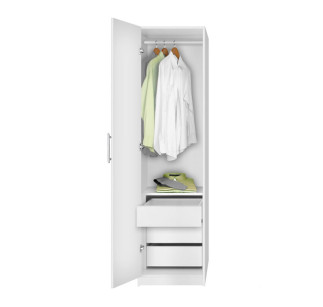 Alta Narrow Wardrobe Closet with Left Door, 3 Interior Drawers
