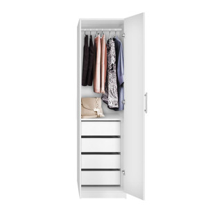 Alta Narrow Wardrobe Closet with Right Door, 4 Interior Drawers