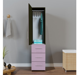 Alta Narrow Wardrobe Closet with Left Door, 3 Exterior Drawers