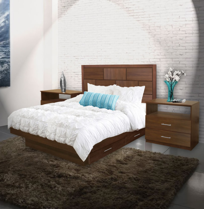 Manhattan Queen Size Bedroom Set w Storage Platform