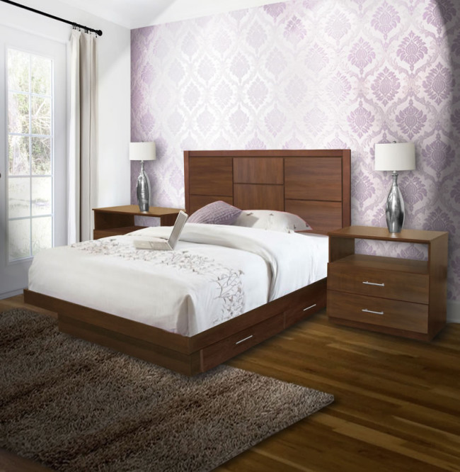 Uptown Queen Size Bedroom Set w Storage Platform