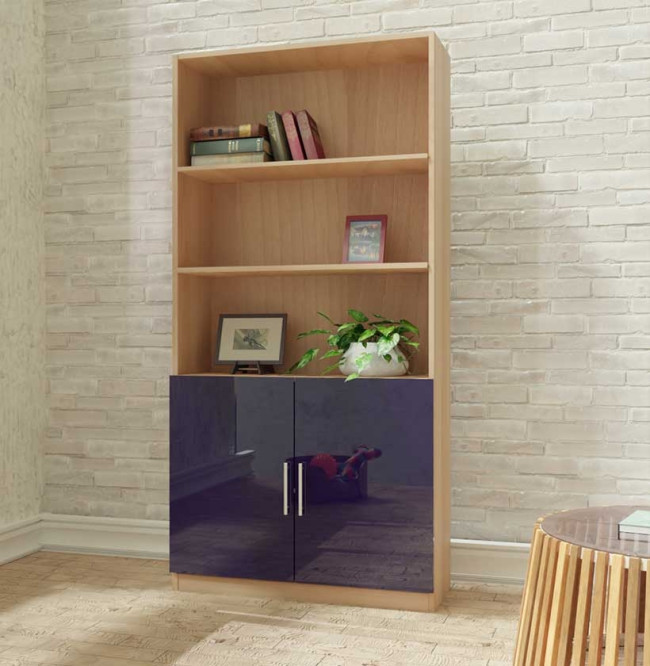 Alexis Bookcase with Custom Cabinet Doors - White Wash - Navy Blue