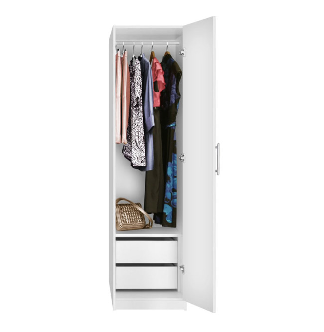 Alta Narrow Wardrobe Closet with Right Door, 2 Interior Drawers