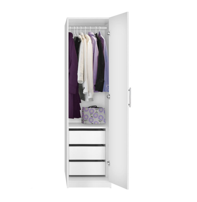 Alta Narrow Wardrobe Closet with Right Door, 3 Interior Drawers