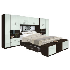 Lincoln 4 Drawer Platform Bed w Pier Mirrored Headboard & Footboard