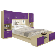 Studio Pier Wall Platform Bed w Mirrored Headboard & Storage Footboard