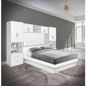 Studio Pier Wall Platform Bed w Matte Headboard & Storage Bridge