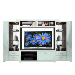 Crystal Entertainment Center - Glass Shelves, Accent Lighting, Mirrored Back