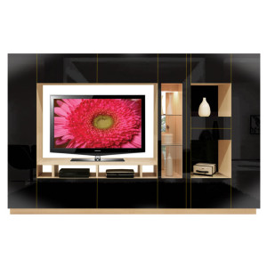 Isabella Wall Unit w Mirrored Display Glass Shelves and Lighting