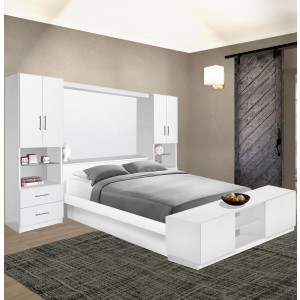 Studio Classic Pier Wall Platform Bed w Matte Headboard & Storage Footboard
