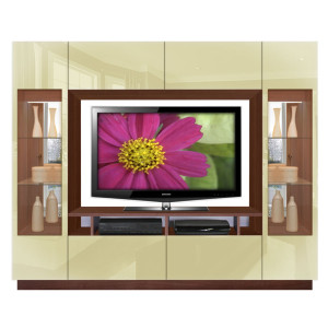 Sawyer Entertainment Center - Contemporary Glass Doors, Overhead Storage