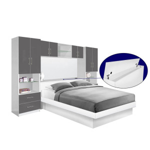 Studio Pier Wall Platform Bed w Matte Storagemax Headboard & Storage Bridge