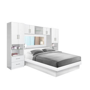 Studio Pier Wall with Platform Bed, Mirrored Headboard, & Storage Bridge