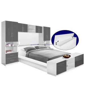 Studio Pier Wall Platform Bed w Matte Storagemax Headboard, Storage Footboard & Storage Bridge