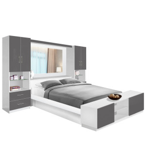 Studio Classic Pier Wall Platform Bed w Mirrored Headboard & Storage Footboard