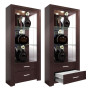 Glass shelves inside lighted display areas with mirrored backs