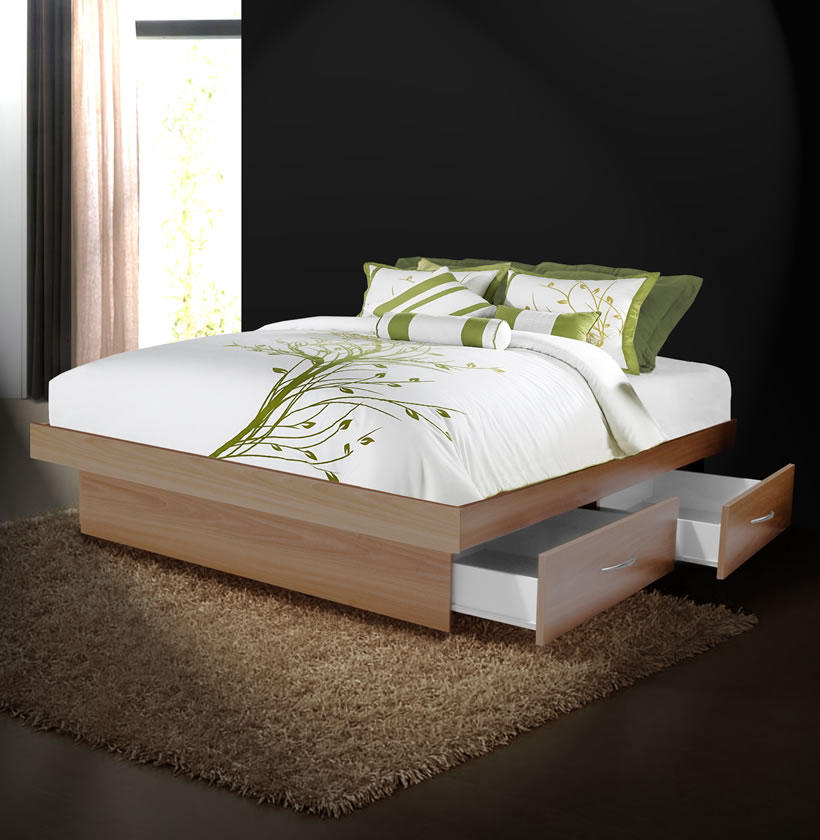 Queen Platform Bed With 4 Drawers, Queen Platform Bed With Storage On One Side