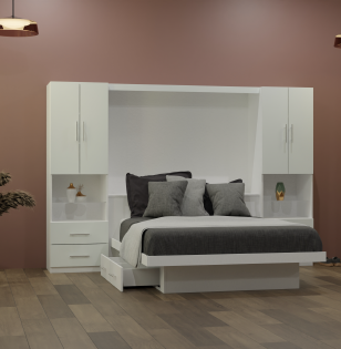 Studio Pier Wall Bedroom Set, Platform Bed with Under Bed Drawers